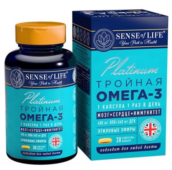 Изображение товара Тройная Омега-3 Platinum SENSE of life 30 капсул Тройная Омега-3 Platinum SENSE of life 30 капсул фотография